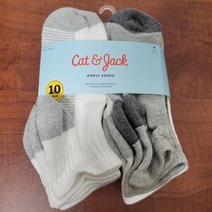 Cat & Jack Boys Ankle Socks M (9-2.5) 10 Pair Nwt
